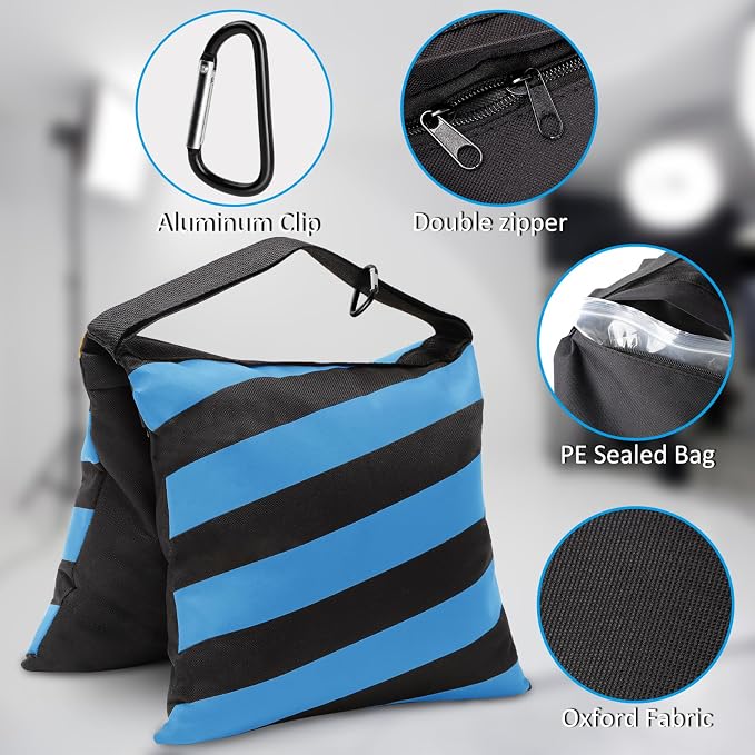 4 Packs Blue Sandbag Weight Bags for Light Photography Video Equipment | Heavy Duty Saddlebags for Backdrop Stand, Photo Tripod, Canopy, Pop up Tent, Umbrella Base, Fishing Chair, Picnic Table - Image 2