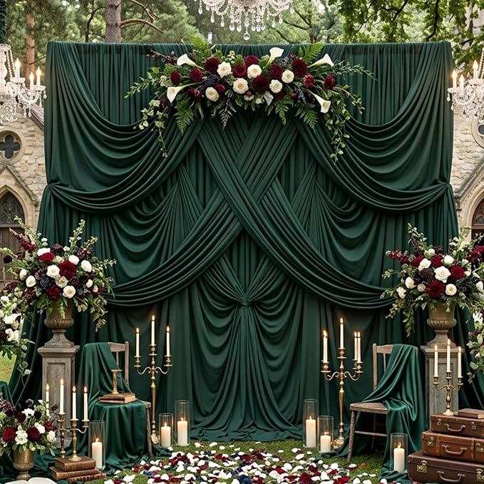 20ftx10ft Wrinkle Free Hunter Green Backdrop Curtains for Party Background, 4 Panels Silky Fabric Green Photo Backdrop Drapes Back Drop Cloth for Wedding Birthday Photography Baby Shower Decor - Image 4