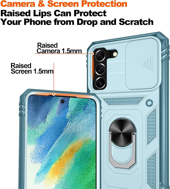 Gritup for Samsung Galaxy S21 FE 5G Case with 2PCS Screen Protector, Build in 360° Rotating Ring Kickstand, Military Grade Protective Case for S21 FE Phone, Green - Image 5