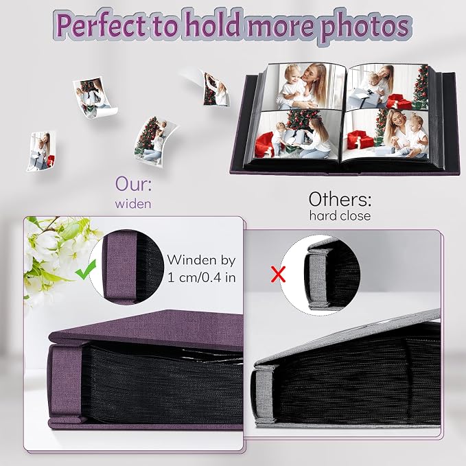 Popotop 4x6 Photo Album 1000 Pictures, Linen Hardcover, Reinforced Spine | Extra-Large 1000-Photo Capacity, Acid-Free PP Slip-In Pockets, 5 Photos per Page, Black Inner Pages, No Memo Space - Image 4