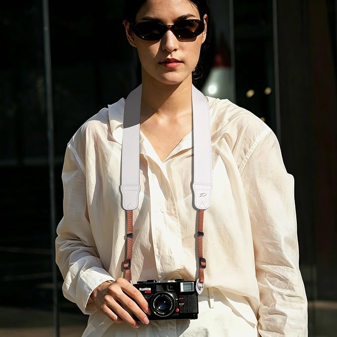 Padwa Lifestyle Milky White Leather Camera Strap - 1.5" Soft Full Grain Cowhide Camera Straps for Photographers, Soft Suede Fabric Padded Leather Strap with Quick Release fits All Cameras - Image 2