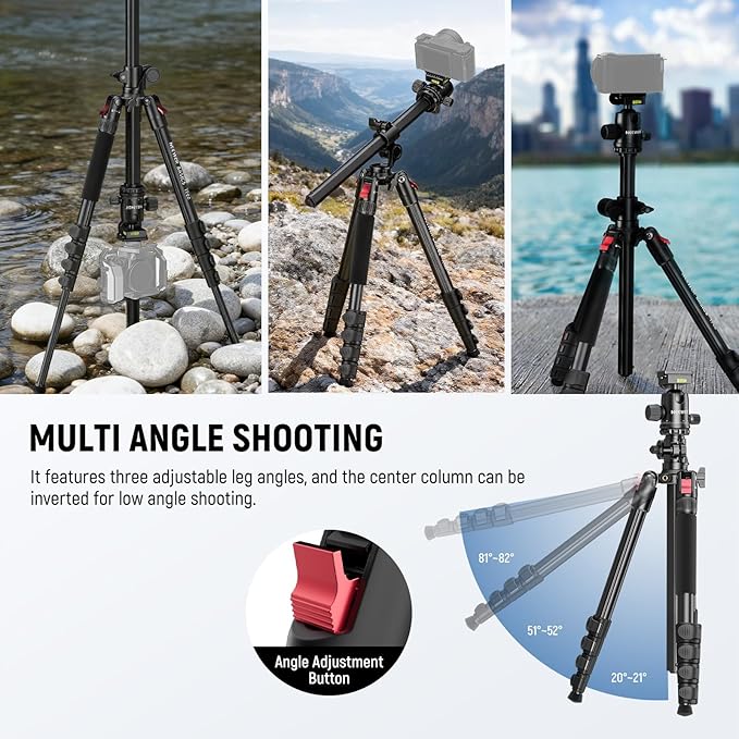 NEEWER Basics 64.5" Horizontal Overhead Tripod with Ball Head/Cell Phone Holder Compatible with iPhone Video Recording, Aluminum Travel Stand Camera Monopod, 360° Pan 180° Tilt 22lb/10kg Load, TP66 - Image 6