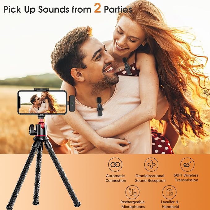 MAYBESTA Wireless Lavalier Microphone for iPhone, iPad, Android - Bluetooth Lapel Phone Mic for Video Recording - Mini Clip on Microphones for YouTube Podcast Interview(2-in-1 Port) - Image 6