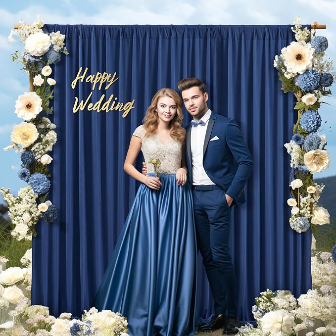 Navy Blue Backdrop Curtains-Wrinkle-Free Navy Blue Curtains Polyester Photography Drapes Wedding Background for Baby Shower Birthday Graduation Party Decorations - 8 X10FT - Image 7