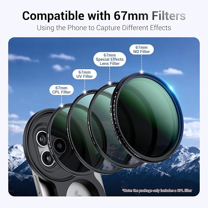 JJC 67mm CPL Polarizing Filter for iPhone with Magnetic Phone Camera Grip | Compatible with iPhone Air 17 16 15 14 Pro Series, Remote Control, 1/4" Tripod Screw, for Vlogging Video Recording Filmmaking - Image 6