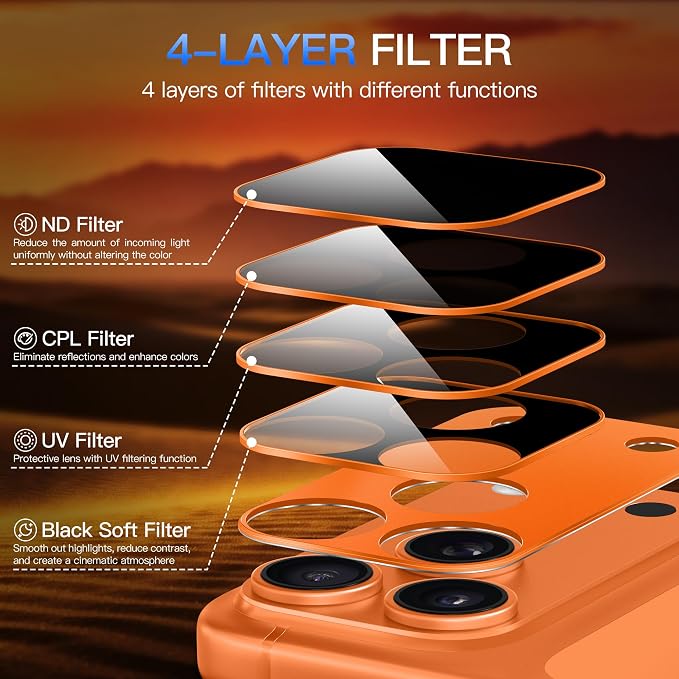 Suoman ND/UV Filter for iPhone 17 Pro Camera Lens Protector - Filter Kit | with ND/CPL/UV/Black Soft Filter Kit,Strong Adsorption,Tempered Glass Lens Film,All-in-one Metal Camera Cover - Image 4