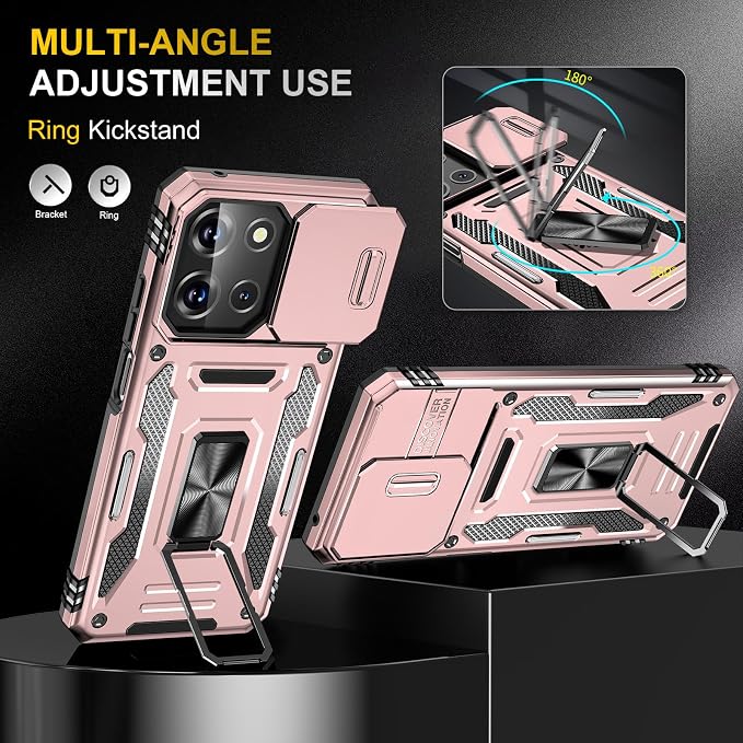 for Moto G 2025 Case with Screen Protector and with Camera Cover, 360°Military Grade Rotatable Kickstand (Heavy Duty) Shockproof Protective, Case for Moto G 2025 Rose Gold - Image 7