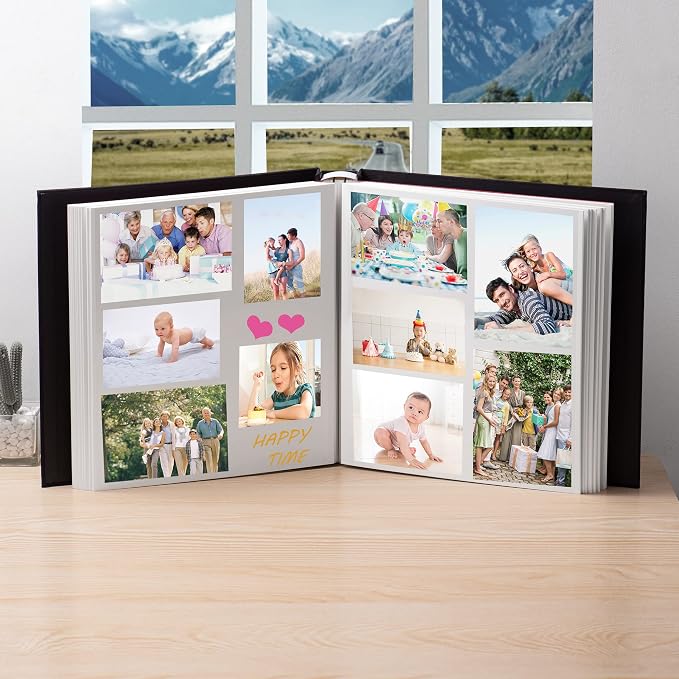 HoneyTolly Large Photo Album Self Adhesive, DIY Scrapbook Album for 600 Photos, 13"x12.6" 120 Pages Linen Cover Memory Book(Black) - Image 3