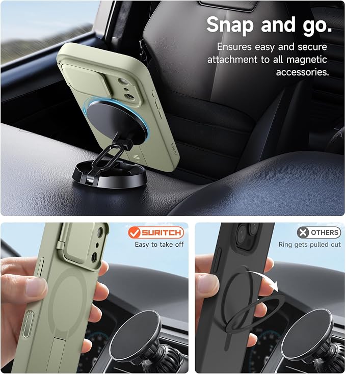SURITCH for iPhone 17 Pro Case with Camera Control Cover, Camera Cover and Adjustable Kickstand, Compatible with MagSafe, Shockproof Bumper Protective Cases 6.3 Inch, Green - Image 7