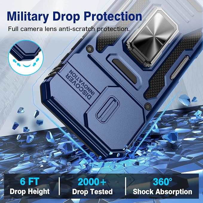 VEGO for iPhone 16 Case with Stand and Slide Camera Cover Blue | Privacy Tempered Glass Screen Protector & Ring Kickstand Military Grade Heavy Duty Protection Cover for iPhone 16 - Blue - Image 6