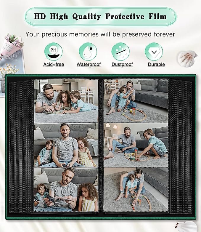 Ejblfe Photo Album 4x6,Linen Cover Slide-in Photo Album Book Can Holds 300 4x6 Photos with 50 Black Sheets for Family,Wedding,Baby and Holiday Pictures (Dark Green) - Image 4