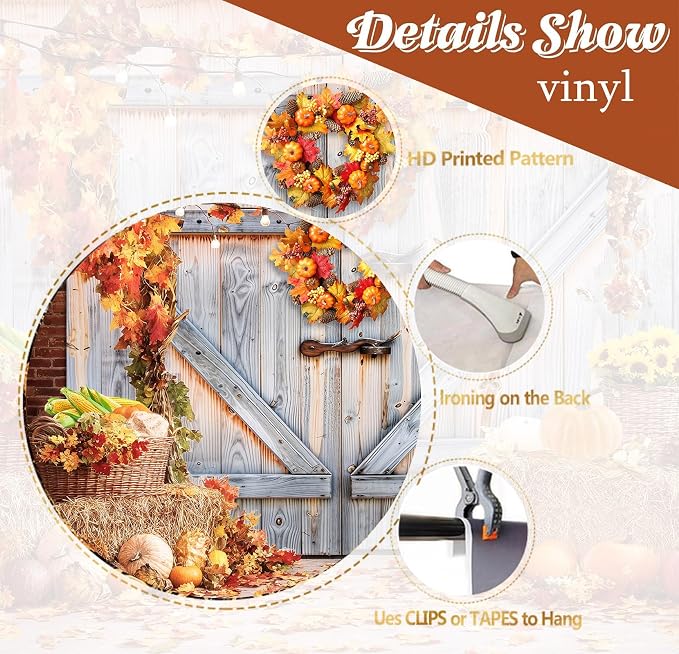 Fall Photo Backdrops for Photography, Thanksgiving Decorations 8x6ft | Vinyl Autumn Background for Photoshoot, Orange Pumpkin Maple Leaves, for Outdoor Party, Friendsgiving Decor - Image 8
