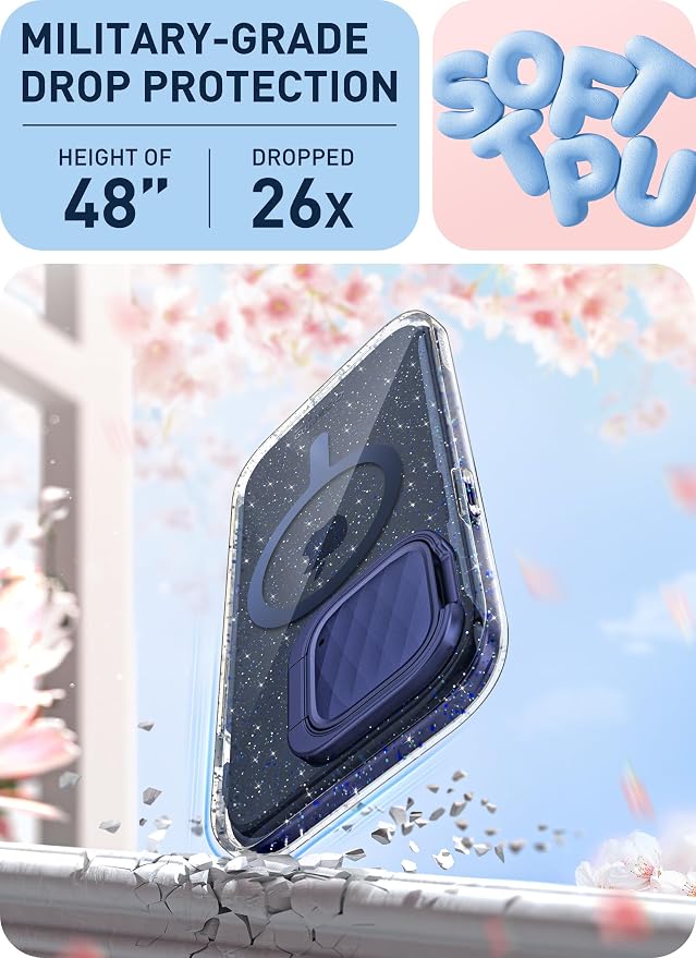 i-Blason for iPhone 15 Pro Case MagSafe, w/‌ Screen Protector, BlueGlitter | Built-in Screen Protector, Camera Cover Stand, Slim, Stylish - Image 7