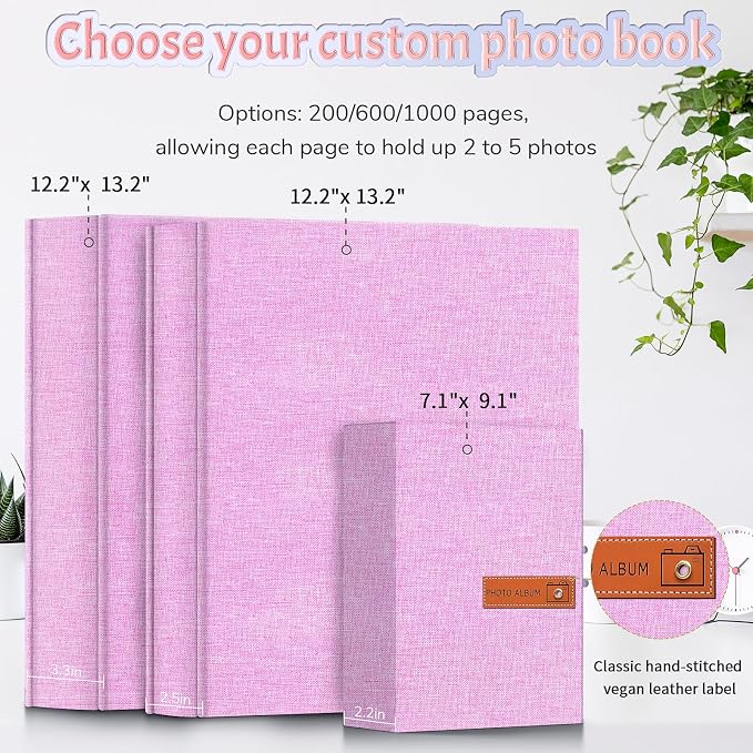 Popotop 4x6 Photo Album 600 Pictures, Linen Hardcover, Reinforced Spine | Large 600-Photo Capacity, Acid-Free PP Slip-In Pockets, 3 Landscape and 2 Portrait Photos per Page, No Memo Space - Image 3