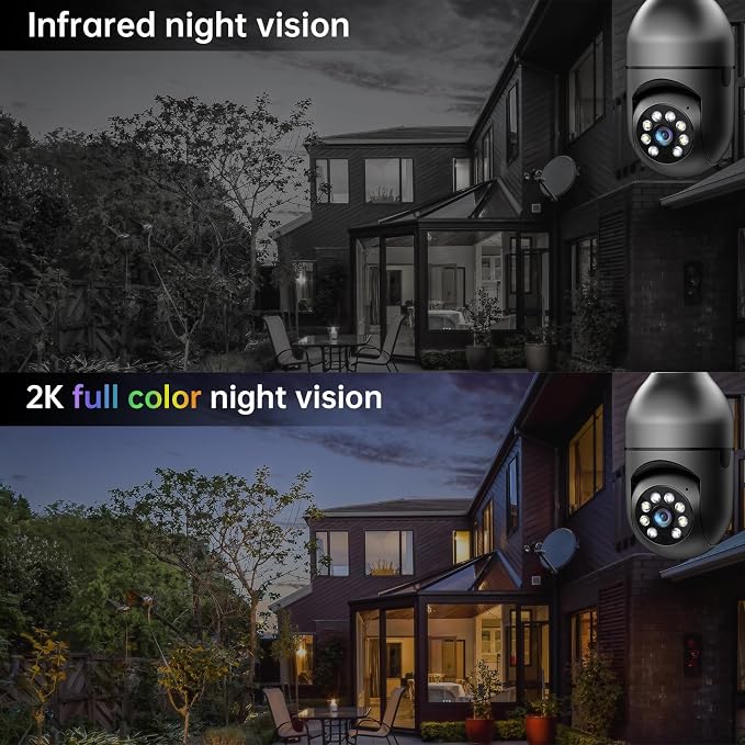 WESECUU Light Bulb Security Camera -5G& 2.4GHz WiFi 2K Security Cameras Wireless Outdoor Motion Detection and Alarm,Two-Way Talk,Color Night Vision,Human Detection, Bulb Camera Compatible with Alexa - Image 4