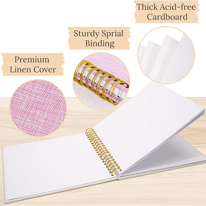 12"x12" Scrapbook Photo Album Linen Cover 40 Sheets 80 Pages White Paper | Pink Hardcover Kraft White Pages Memory Book, for Travel Wedding Guest Book Christmas Baby Shower Fits 4x6 & Instant Photos - Image 7
