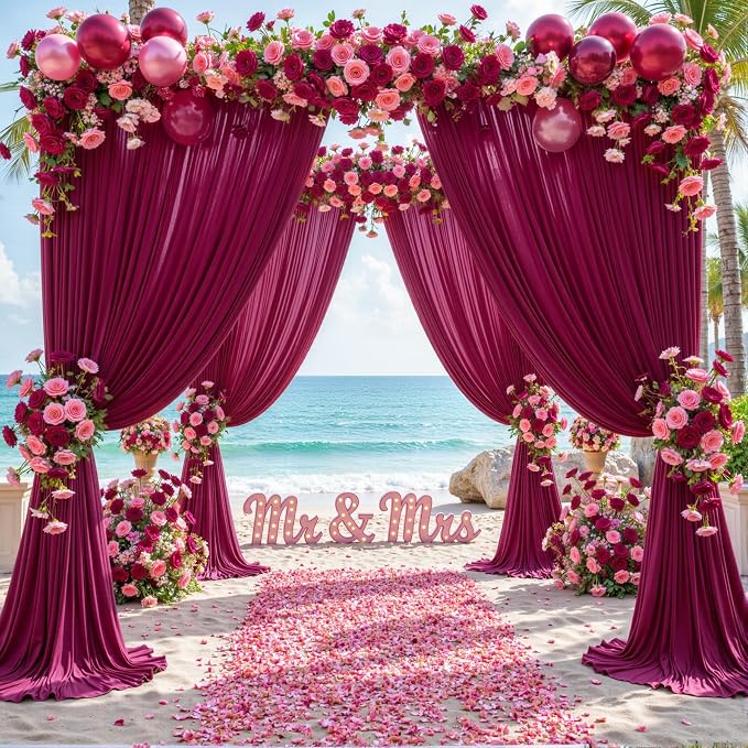 10 Panels Burgundy Backdrop Curtain for Wedding Parties Wrinkle Free Maroon Photo Curtains Backdrop Drapes Fabric Decoration for Birthday Bridal Shower Ceremony 50ft(W) x 10ft(H) - Image 5
