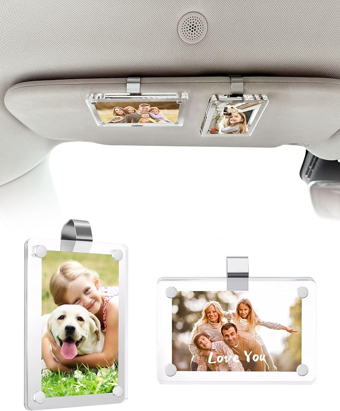 2Pcs Car Picture Holder for Visor Magnetic Picture Frame for 3 Inch Photos, Car Sun Visor Photo Holder with Strong Acrylic Magnet, Personalized Car Accessories with Clips for Easy Display. Gift For Valentine‘s Day by ESVNE