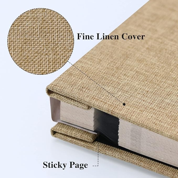 Vienrose Photo Album with Window Self Adhesive 13x12.6 120 Pages Khaki | Linen Cover, Scrapbook, Holds 600 Photos, Fits 4X6 8X10 Pictures, Metallic Pen - Image 2