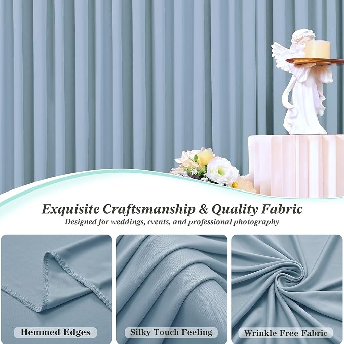 30 ft x 10 ft Wrinkle Free Dusty Blue Backdrop Curtain for Parties, 6 Panels 10ft Polyester Dusty Blue Photo Backdrop Drapes for Graduation Birthday Wedding Party Stage Curtains - Image 6