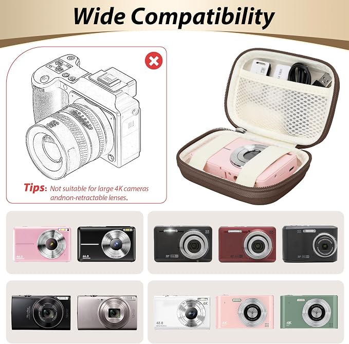 Digital Camera Case for KODAK PIXPRO FZ55/FZ45, Case Only, Brown | Fits CAMKORY DC403 and Canon PowerShot ELPH 360 HS Compact Digital Cameras, Small Hard Shell Camera Pouch with Mesh Pocket - Image 3