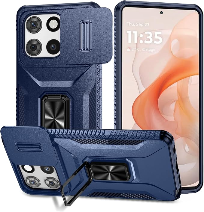 for Moto G Stylus 2025 Case,with Sliding Camera Lens Cover,HD Screen Protector,360° Rotating Kickstand, Military-Grade Shockproof Protective Cover for Motorola G Stylus 5G 2025,Blue by AYMECL
