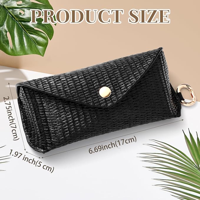 Leinuosen Woven Straw Sunglasses Case with Clip Hard Shell Rattan - Image 2