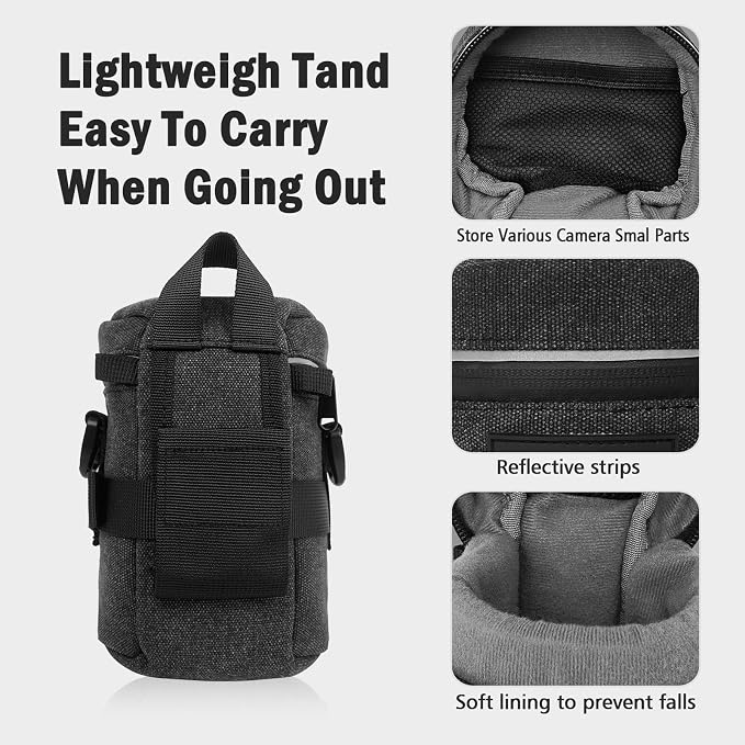 Camera Lens Case Lens Bag Compatible (3.15" x 5.71"(Canvas, Black)) - Image 5