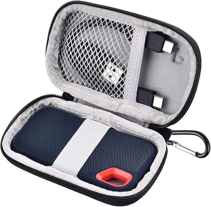 PAIYULE Hard Drive Case for SanDisk Extreme Portable SSD & Extreme PRO SSD | Elastic Strap Secures the SSD, Mesh Pocket Organizes Cables, Carabiner Adds Portability, Case Only(Black, For Sandisk V2) by paiyule