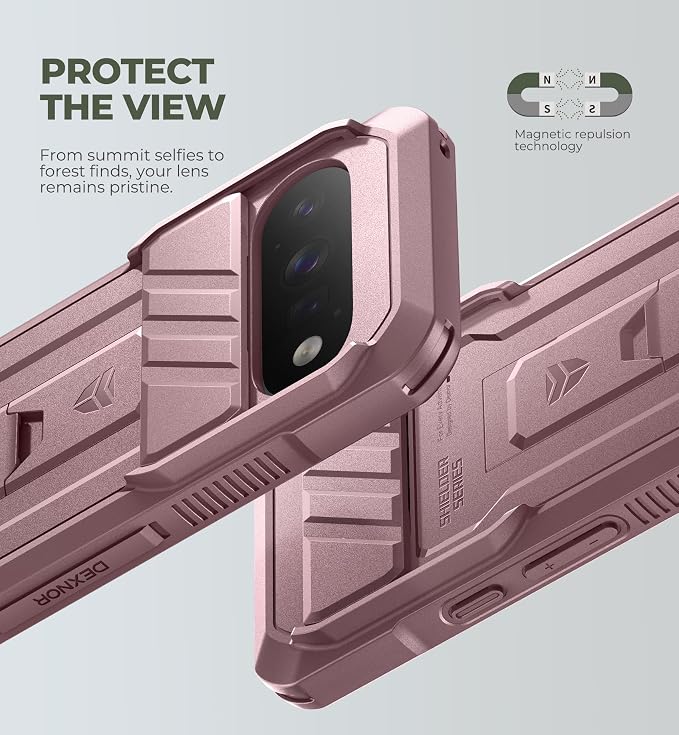 Dexnor for Google Pixel 11/11 Pro Case with Slide Camera Cover & 2 Front Frames & Built-in Screen Protector & Kickstand,Full-Body Shockproof Protective Cover Heavy-Duty Rugged Cases,Peony Pink(2026) - Image 3