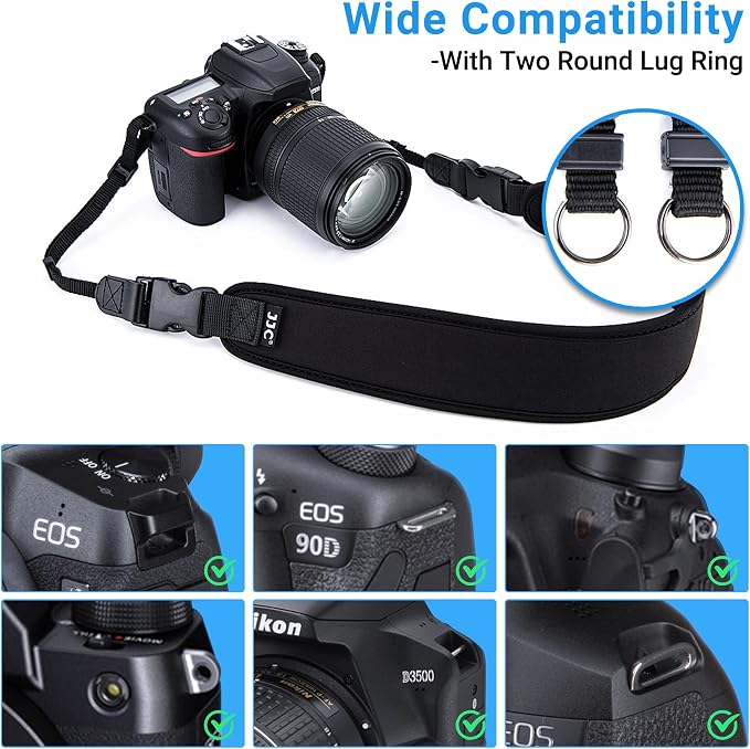 JJC DSLR Camera Neck Strap, Neoprene Shoulder Strap for Canon Nikon Sony | Camera Strap with Quick Release, Adjustable, for Canon Rebel T7 EOS R50 R6 R5 5D 6D Nikon D850 D7500 D5600 D3500 - Image 6