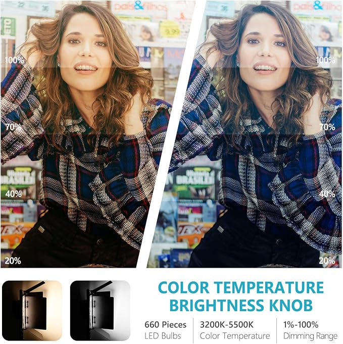 NEEWER Professional Metal Bi-Color LED Video Light for Studio, YouTube | For Product Photography, Shooting, Durable Metal Frame, Dimmable 660 Beads, with U Bracket and Barndoor, 3200-5600K, CRI96+ - Image 3