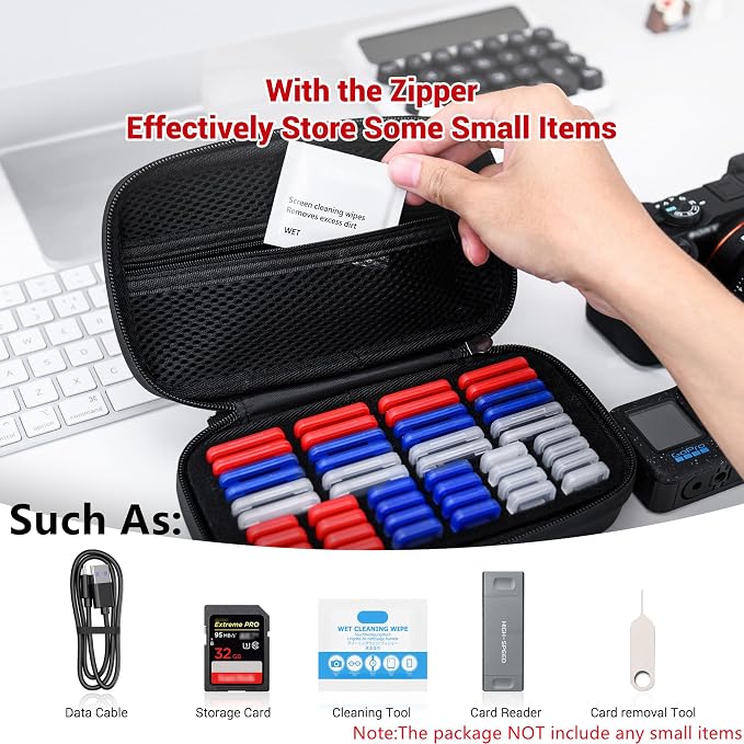EVA PU Memory Card Case with 48PCS Clear Plastic Memory Card Holder for 24 SD SDHC SDXC & 24 TF MSD Cards,Dual-Protect Water-Resistant Anti-Shock MicroSD SD Card Carrying Organizer with Label - Image 4