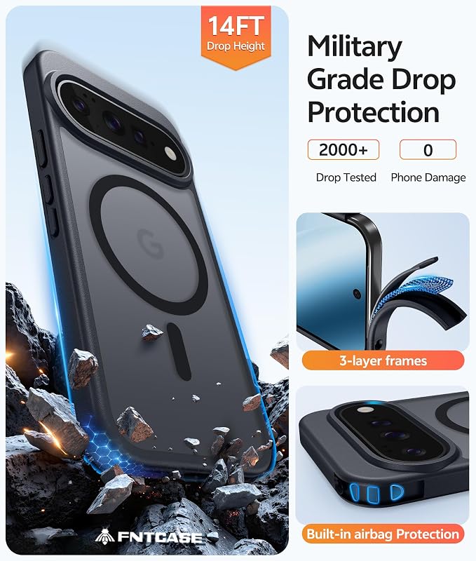 FNTCASE for Google Pixel 11 Pro XL Case, Fit for Magsafe, Screen Protector | Translucent Matte Magnetic Back, 14FT Military Grade Drop Protection, Shockproof Protective Phone Cover, Black - Image 6