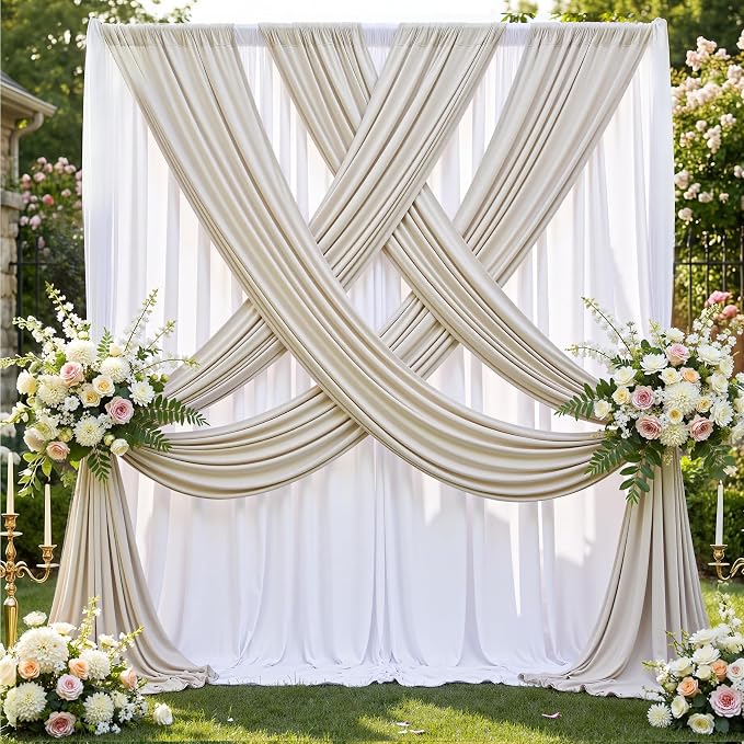50x12 ft Beige Backdrop Curtains for Weddings Parties, Birthdays and Photos | 10 Panels 5x12 ft, Wrinkle-Free Polyester Drapes, Washable, Ironable, 4 in Rod Pocket for Baby Showers Photography Background - Image 7