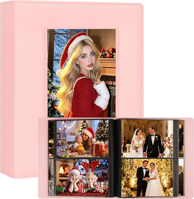Photo Album 5x7 Holds 272 Pictures Leather Cover 5 x 7 Album Extra Large Capacity Picture Book Acid Free Inner Pages Book for Wedding Family Boys Girls Art Work Photos (Pink） by Xfveiwoo