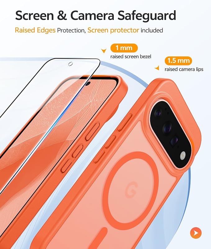 FNTCASE for Google Pixel 11 Pro Case / Pixel 11 Case, with Screen Protector | Fit for Magsafe, Translucent Matte, 14FT Military Grade Drop Protection, Shockproof Protective Phone Cover, Orange - Image 4