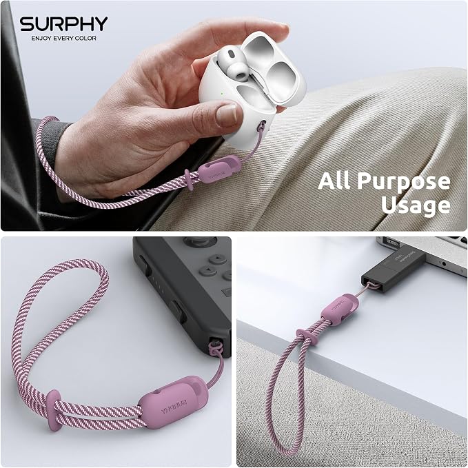 SURPHY 2 Pack Phone Lanyard, Phone Wrist Strap for Case, Camera Wrist Strap | Ultra-Light 2-Color Braided Phone Strap, Cellphone Charm Strap, Anti-Lost Wrist Lanyard for Women and Men, Lilac Purple Gray - Image 6
