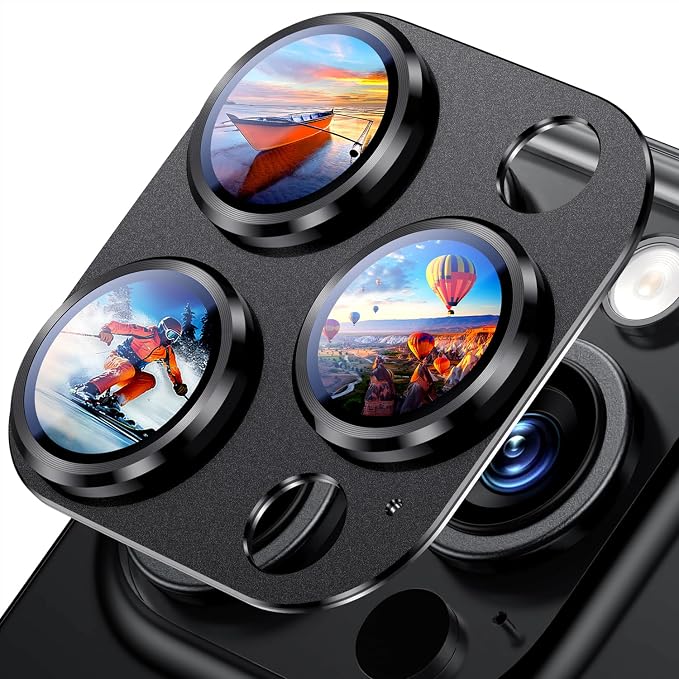 Uyiton for iPhone 16 Pro/iPhone 16 Pro Max Camera Lens Protector | Not Easy to Break, Strong Adsorption, Case-Friendly, Metal 9H Sapphire Glass Rear Camera Screen Cover, Black Titanium by Uyiton
