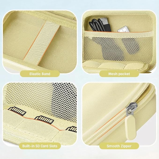 Digital Camera Case for CAMKORY/KODAK PIXPRO FZ45/FZ55/Canon IXUS 285 HS/AbergBest/Sony DSCW800/DSCW830 - Small Travel Compact Camera Holder with Mesh Pocket for SD Card & Accessories (Pale Yellow) - Image 5
