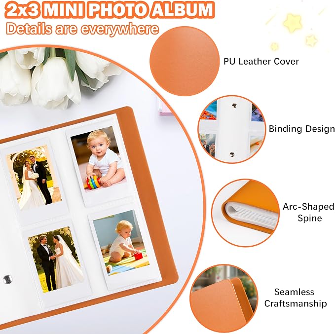 Ruibytree 320 Pockets Album for Instax Mini & Polaroid 2x3" Pictures, Brown | Gift-Ready Packaging, PU Leather Cover, Acid-Free Pages, Side-Loading Clear Pockets, Durable Binding, Easy Photo Viewing - Image 4