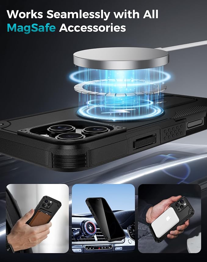 Goton 3 in 1 for iPhone 16 Pro Max Case with Privacy Screen Protector Black | Glass Camera Lens Protector,Compatible for MagSafe,Invisible Kickstand, Shockproof Phone Cover for iPhone 16 Promax - Image 6