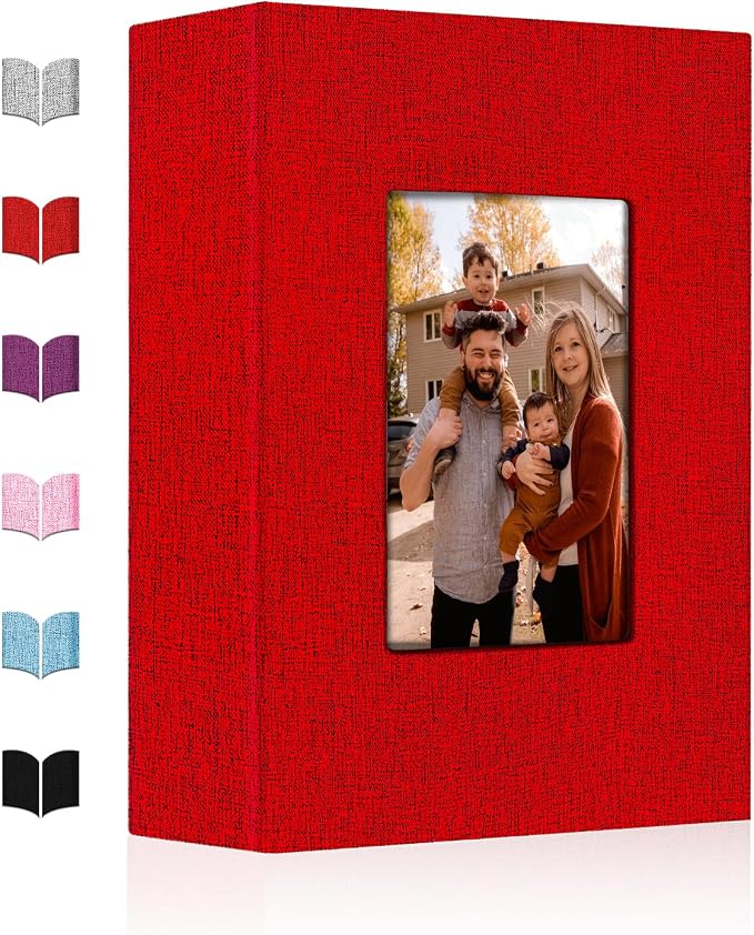 Small Photo Album 4x6,Linen Cover Slide-in Mini Photo Album Book Can Holds 100 4x6 Photos with 50 Black Sheets for Baby Family Pictures Artwork or Postcards Storage (Red) - Image 2