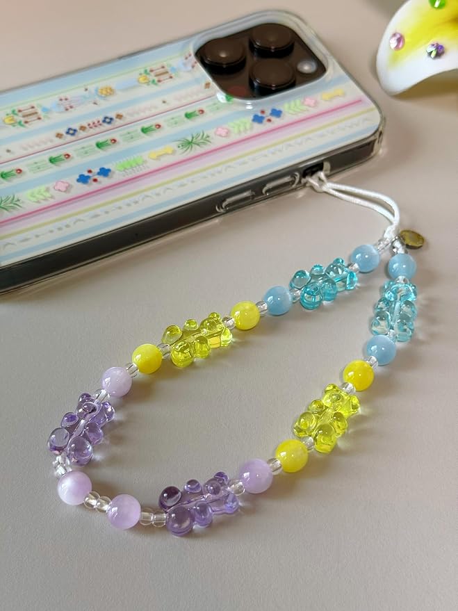Drawwind Phone Charm Beaded Wristlet Strap Universal Cell Phone Lanyard Cute Bracelet Wrist Strap Beaded Chain String Handmade Accessories for Case Camera Bags (Gummy Bear) - Image 6