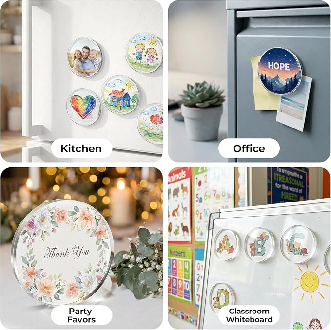 24 Pack Clear Acrylic Fridge Magnets, Blank Round Photo Insert Magnets DIY Picture Frames for Refrigerator, Whiteboard, Home Office Organization & Custom Gifts - Image 5