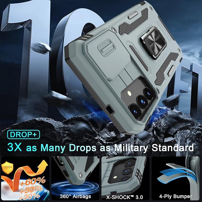 DEERLAMN Case for Samsung Galaxy S24 6.2-Inch with Slide Camera Cover+Screen Protector(1 Pack), Rotated Ring Kickstand Military Grade Shockproof Protective Cover-Grey - Image 4