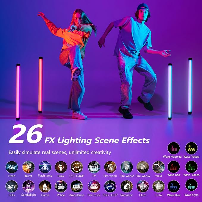 VILTROX K60 RGB LED Light Wand, Handheld 360° RGB LED Video Light Stick for Photography with APP Control, 2500K-8500K Dimmable, CRI97+, 2200mAh Rechargeable Battery,26 Light Scenes,LCD Display - Image 4
