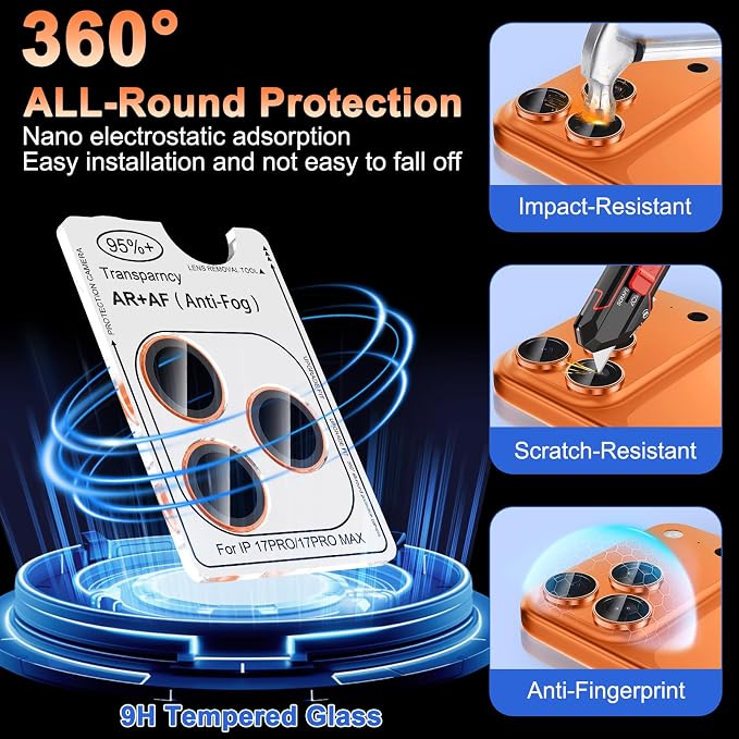 Meshine for iPhone 17 Pro/17 Pro Max Camera Lens Protector,Scratch Proof,Strong Adsorption,9H Hardness with Metal Ring Camera Cover,Ultra Thin Case Friendly, Accessories Lens Protector,Orange - Image 3