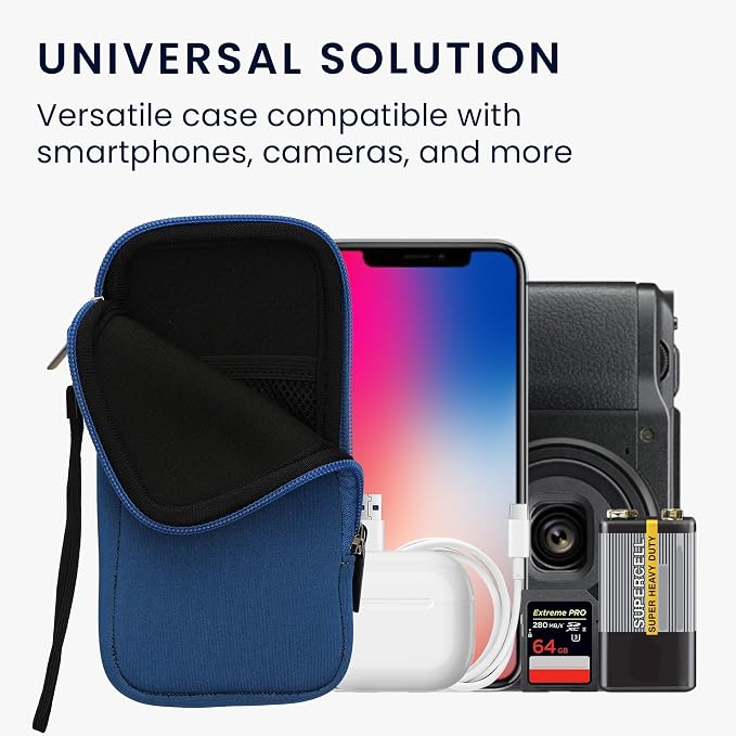 kwmobile Universal Phone Pouch Size XXL - 7" - Neoprene Smartphone Pouch with Zip - Water-Repellent Mobile Phone Case - Sleeve in Blue - Image 4