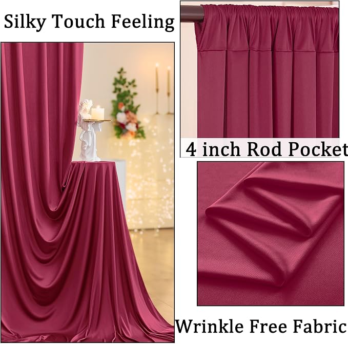 40ftx10ft Wrinkle Free Maroon Backdrop Curtains for Parties, Thick Fabric Burgundy Photo Backdrop Drapes 8 Panels 5x10ft for Weddings Birthday Photography Background Curtains - Image 2